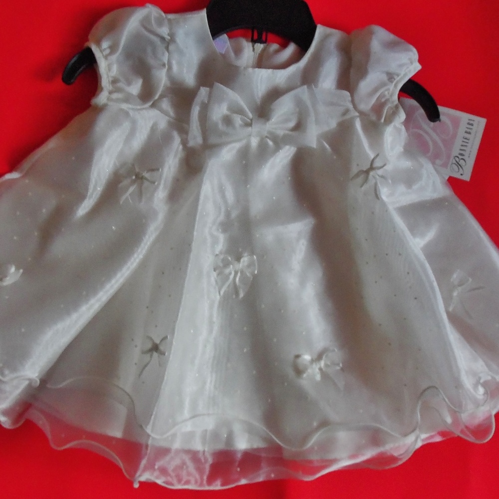 INFANT GIRL CHRISTENING IVORY SWISS DOT BOW DRESS